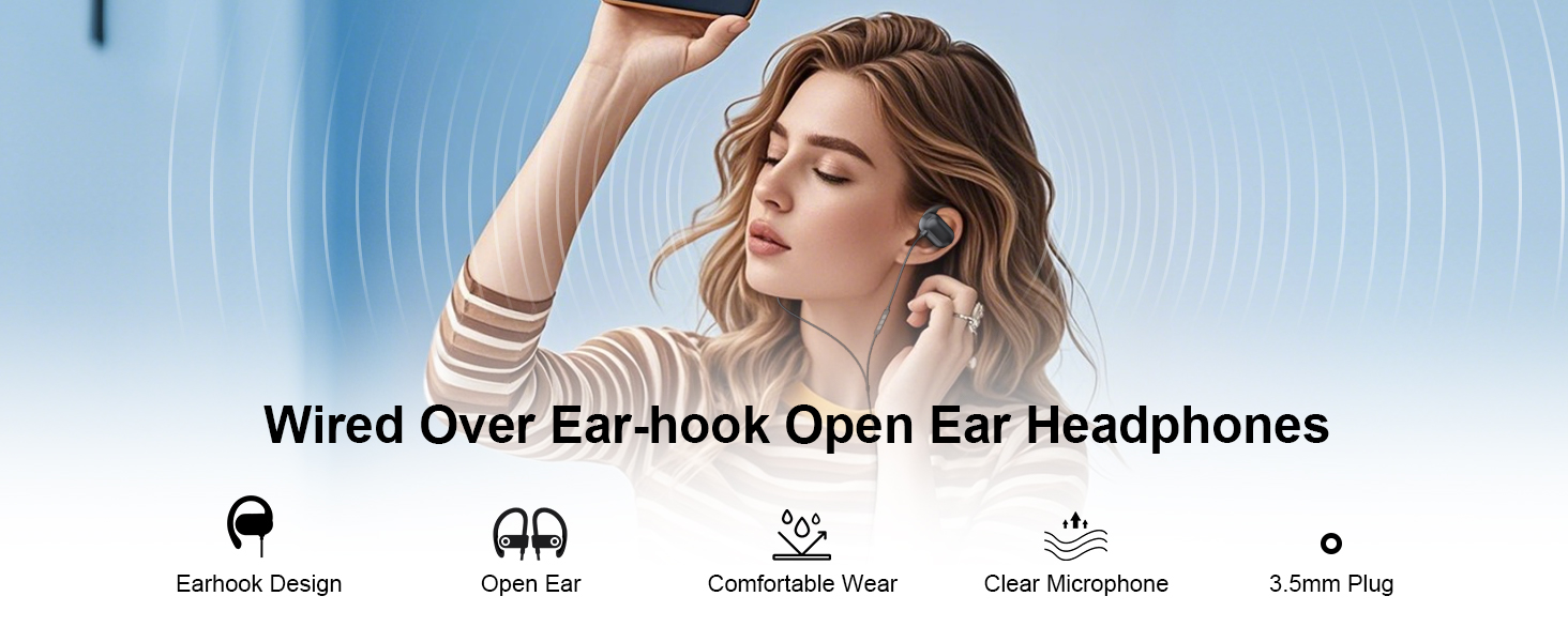 3.5mm Earphones with Mic Over Ear Wired Earbuds with Ear Hook