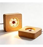 LOULIQIGIFT 2Pcs 2.3in LED Lighted Base for Crystal Glass Art (Square) | Wooden Lamp Base, USB On...