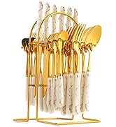 24-Piece Gilded Stainless Steel Flatware Set,Kitchen Utensil Tableware Cutlery Set Service for 6,...