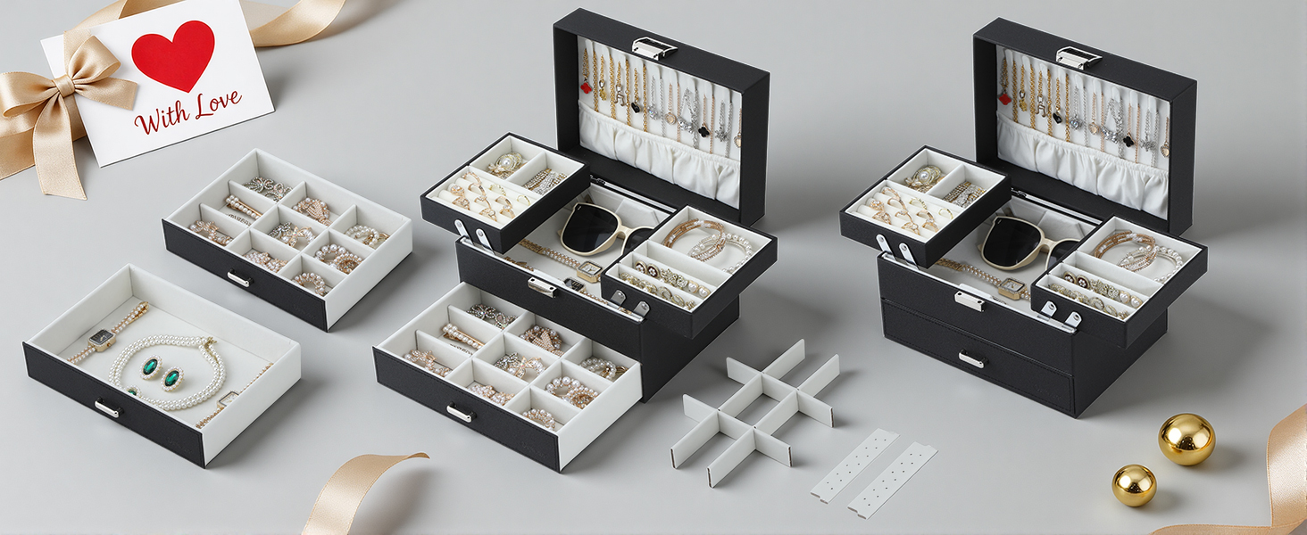 Luxury jewelry box gift for women, birthday anniversary gift, dresser top jewelry storage