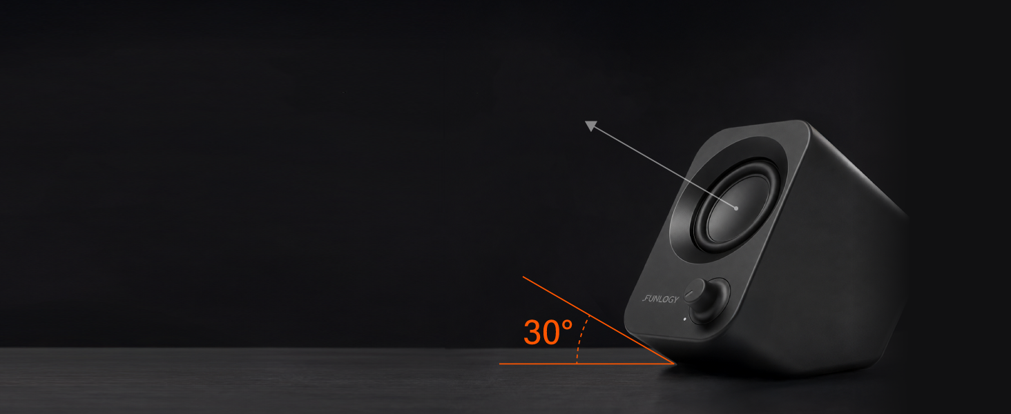 FUNLOGY Speaker Plus with a 30-degree upward-tilted desktop design.