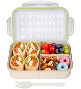 Itopor Bento Lunch Box for Kids & Adults, 46 oz, 3 Compartments, White | Wheat Straw, White Kids ...