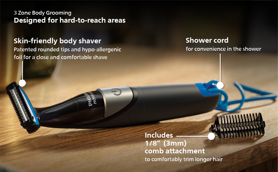 Philips Norelco Bodygroom Series 1100, BG1026/60, Showerproof Body Hair Trimmer and Groomer for Men