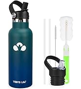 YEBTS LIFE Water Bottle,Vacuum Insulated Water Bottles with 2 Lids & 2 Straws & Cup Brush,Stainle...