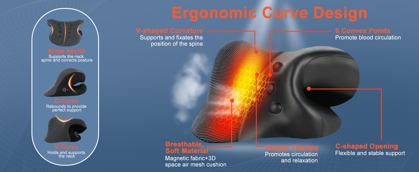 Heated Neck Stretcher for Neck Pain Relief,2000mAh Rechargeable Cervical Traction Device