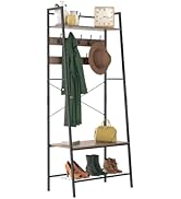 ClosetMaid Hall Tree with Shoe Bench, 9 Hooks and Storage Shelf Ladder Design, Weathered Gray/Bla...