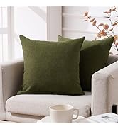 Top Finel Square Decorative Throw Pillow Covers Soft Chenille Cushion Case Solid Green 18 X 18inc...