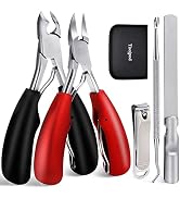 Tisojpod 5Pcs Professional Nail Clippers Set for Ingrown & Thick Nails, Heavy Duty Toenail Clippe...