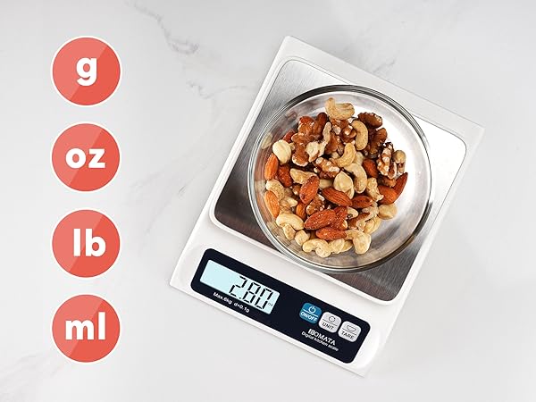 BOMATA 0.1g Food Scale, 13lb Digital Kitchen Scale with Removable Stainless Steel Pan