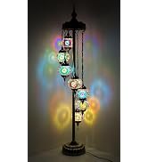 GOGERS Turkish Moroccan DIY Floor Lamp Kit 7 Big Mosaic Glass Globes Vintage Bohemian Tiffany Sty...