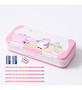 Ristpal Pencil Case with Rule, Cute Cartoon Pen Box Organizer Stationery with Sharpener, School S...