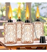 Glass Table Top Torch, Outdoor Torch Canisters 12 oz,Refill Canister with Wicks and Covers, Patio...