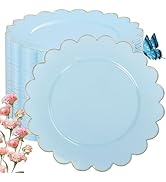 LIYH 100 Pcs Blue Plastic Plates - 7.5 Inch Scalloped Edges Disposable Dessert/Salad Plate- Blue ...