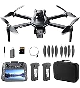 GPS Drone with HD Dual Camera, Brushless Motor & 5 Inch Screen Remote, EIS Anti-Shake Gimbal, Obs...