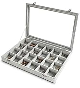 Frebeauty Jewelry Organizer Tray with Clear Lid 24 Grid Velvet Drawer Insert Jewelry Storage box ...