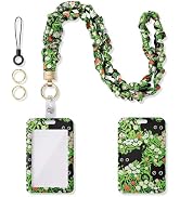 WEESMILE Scrunchie Lanyard with ID Holder for Keys (Cat) | Satin Black Cat and Plant Print, Stret...