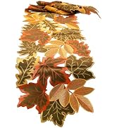 Anxingo Embroidered Leaves Table Runner, Autumn Harvest Decorations, 14 × 88 inch for Thanksgiving
