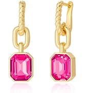 Birthstone Crystal Dangle Drop Earrings, 18K Gold Plated Huggie Hoop Hypoallergenic Earring Jewel...