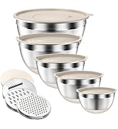 FCULAPO Stainless Steel Mixing Bowls with Lids & 3 Grater Attachments,Khaki | 5Pcs Metal Airtight...