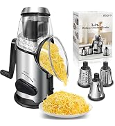 Airpro Rotary Cheese Grater with Handle - Vegetable Shredder with 3 Stainless Steel Blades & Stro...