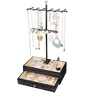 Meangood Jewelry Organizer Stand, 3-Tier Necklace Holder Jewelry Tree with Wooden Storage Drawer ...