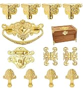 MOROBOR Gold Jewelry Box Antique Lock Latch Hasp Hinges Handle Box Corner Protectors Kit for DIY ...