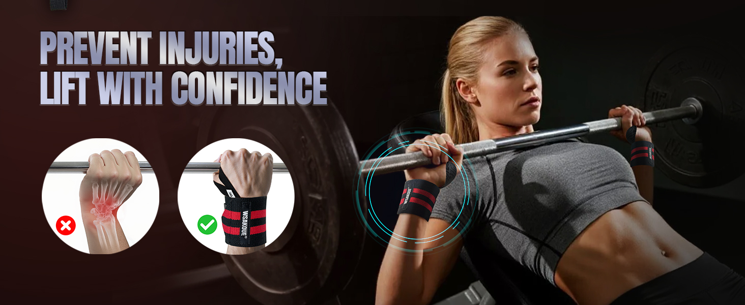 WSAKOUE Weightlifting Wrist Wraps - 18" Professional Wrist Support with Heavy-Duty Thumb Loop 10