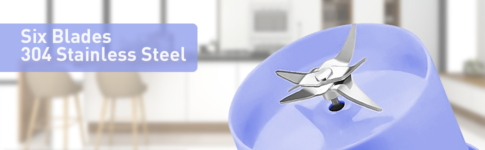 Six Blades 304 Stainless Steel Display: Powerful 6-blade mini blender with 304 stainless steel.