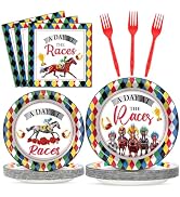 OBUSATT 100Pcs Derby Day Plates and Napkins Party Supplies Horse Racing Derby Party Tableware Set...