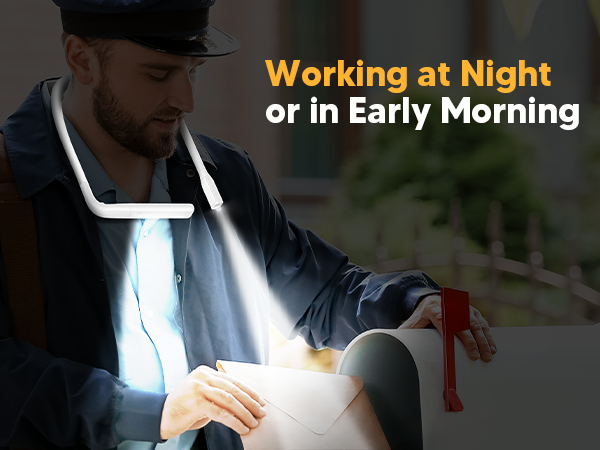 A mail carrier is delivering mail in the dark with the EastPin neck flashlight for illumination