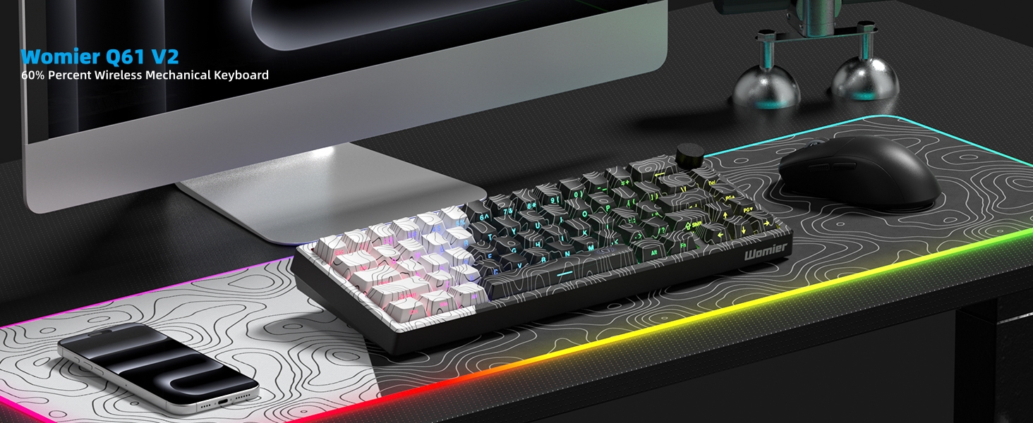 Black and White Classic RGB Topographic 60% Wireless Keyboard