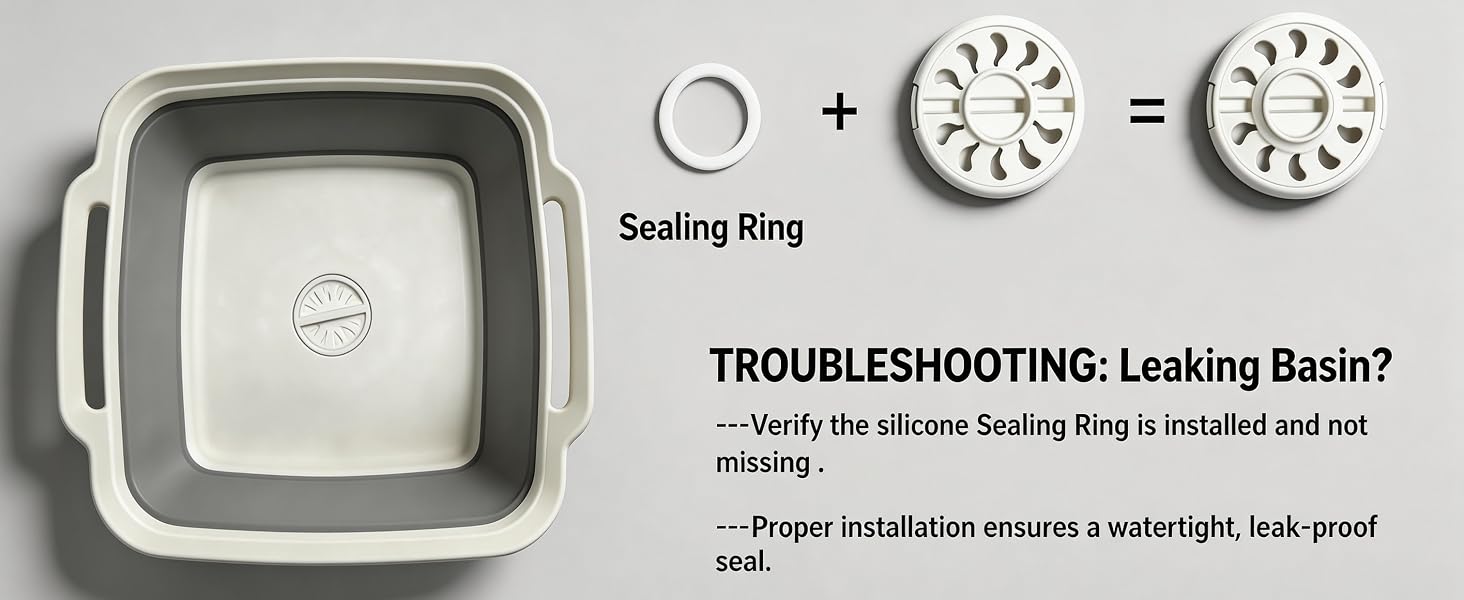 Collapsible Wash Basin with Drain Plug - 2.4 Gallon Foldable Kitchen Sink for Baby Bottles