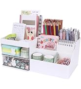 Meiikun Desk Organizer, Makeup Organizer with 2 Drawer, 7 Compartment & a Top Tray, Desktop Organ...