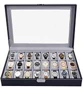 AMGSH Watch Box 24 Slot Elegant Portable Black Watch Collection Box Case jewelry Men & Women (Grey)