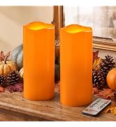 Homemory Large Orange Flameless Candles, Waterproof, Remote Timer, 2 Pack | Large outdoor flamele...