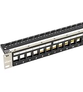 Tecmojo UL Listed 1U 24-Port Blank Keystone Patch Panel, Shielded FTP, 19-Inch Rackmount with Gro...
