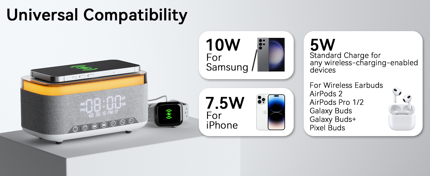 Wireless Charging Alarm Clock Speaker