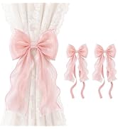 VIS'V Curtain Tiebacks, French Silky Bow Curtain Holdbacks, Pink, 2 Pcs