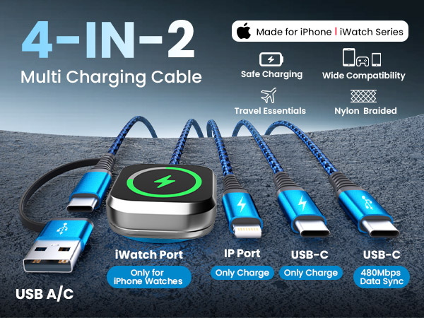 4 IN 2 Multi Charging Cable Made for iPhone and Apple Watch