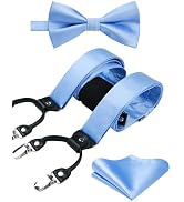 HISDERN Bow Tie and Suspenders for Men Suspender and Bowtie Handkerchief Set Adjustable Y Shape 6...