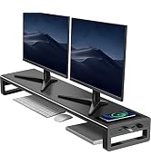 Vaydeer Dual Monitor Stand, Double Monitor Riser with Wireless Charger and 4 USB 3.0 Hub Ports, M...
