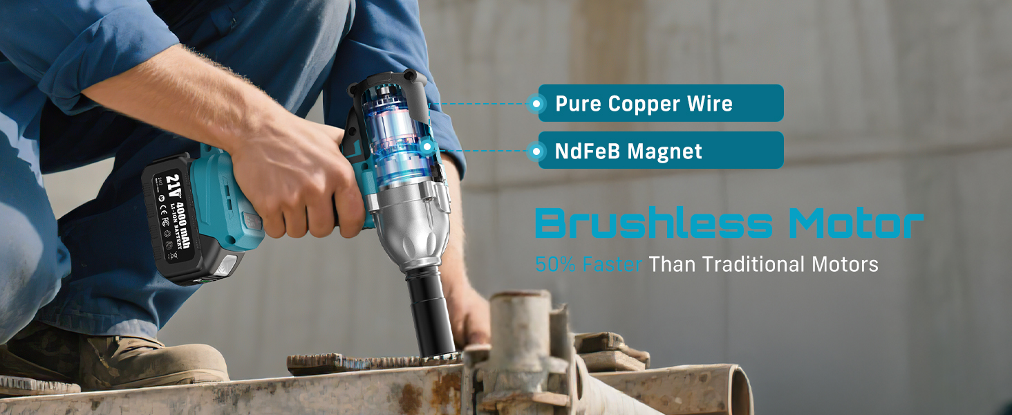 Pure copper, NdFeB magnet, brushless motor – 50% faster than traditional motors.