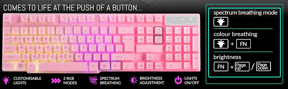 Gaming Keyboard RGB USB Wired Keyboard Designed for PC Gamers, PS4, PS5, Laptop, Xbox, Orzly pink