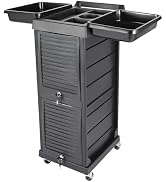 Salon Trolley Cart with Wheels, 7-Tier Lockable Salon Cart, Black PP & PVC Salons Trolley for Hai...