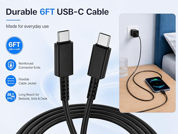 Durable 1.8M USB-C Cable