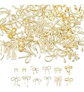 DICOSMETIC 48Pcs 12 Styles Alloy Bow Charm Golden Bowknot Charms Cute Bowtie Pendant Metal Bow Ti...