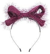 Motique Accessories Soft Fringe Wired Bow Headband for Women and Girls-Plum