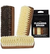 MAXIMILIAN Shoe Shine Brush Kit 3Pcs Solid Wood Horsehair Brushes for Polishing Crepe Suede Shoes...