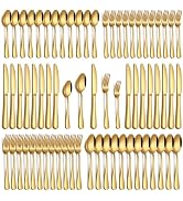 PHILIPALA 60 Piece Gold Silverware Set, Stainless Steel Flatware Set for 12 Food Grade Cutlery Ut...