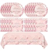 41Pcs Rose Gold Birthday Party Decorations Happy Birthday Plates and Napkins Set Include Disposab...